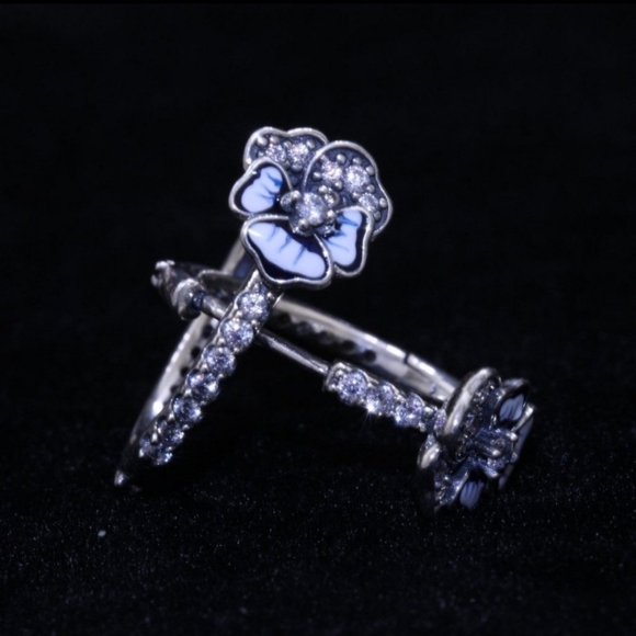 Pandora Jewelry New Pandora Blue Pansy Flower Earrings Poshmark